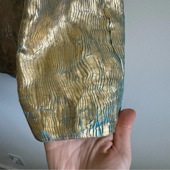 HALPERN Halter-neck Golden Foil Georgette Mini Dress size 38/4 - Picture 4 of 9